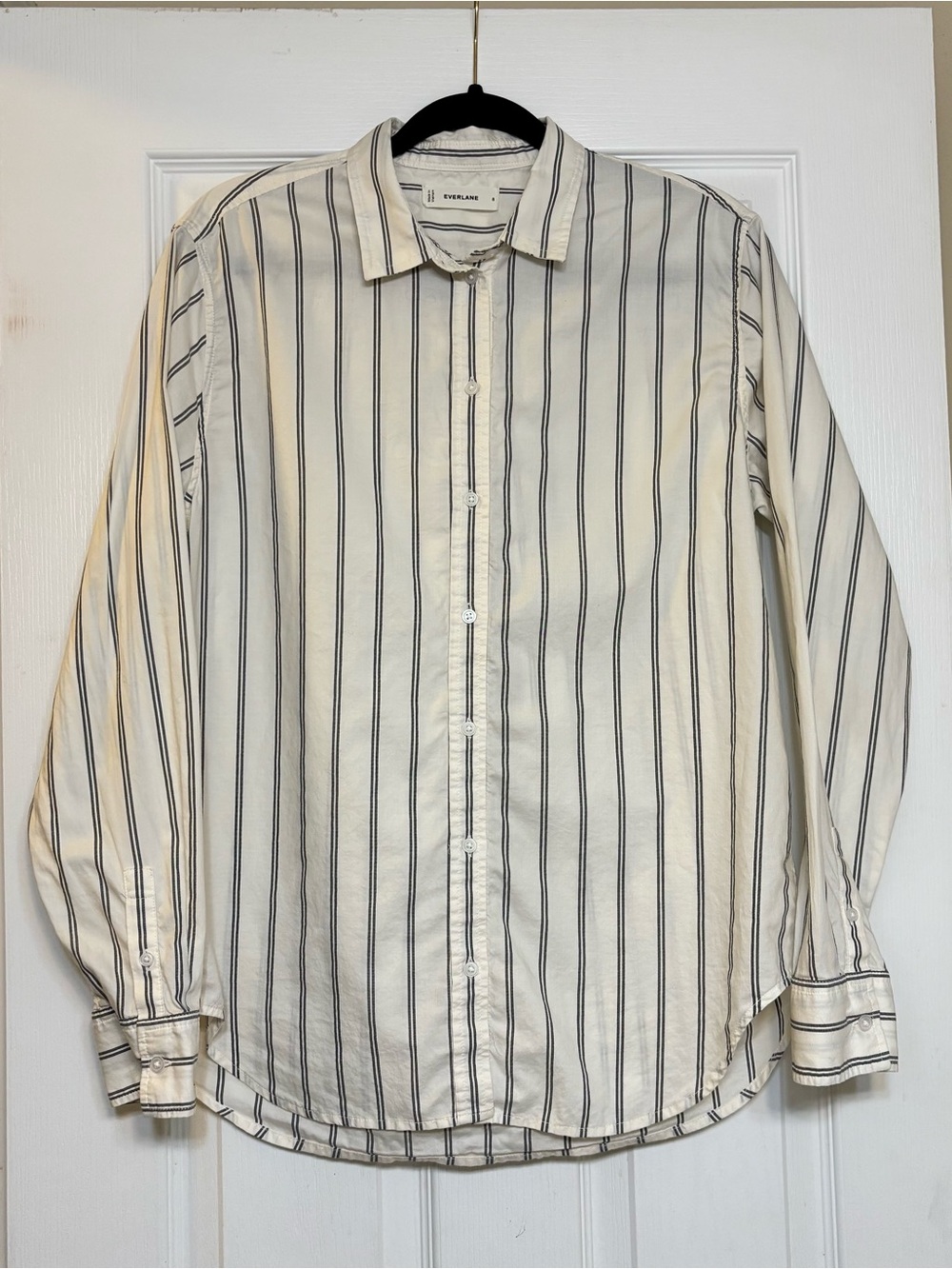 Everlane Classic White & Navy Stripe Button-Down Shirt